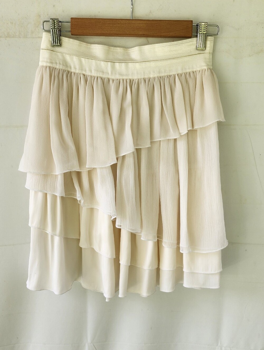 Alice + Olivia Layered Asymmetrical Cream Silk Skirt